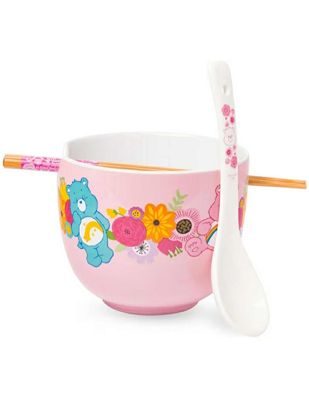 Care Bears Pink Floral Kids Rice Bowl Set with Spoon and Chopsticks